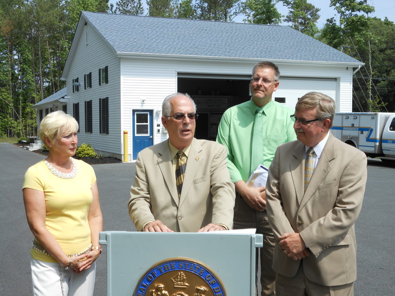 Sussex County Republicans introduced two bills June 4 that would changes the state's prevailing wage system. Shown (l-r) Rep. Ruth Briggs King, R-Georgetown; House Minority Leader Rep. Danny Short, R-Seaford; Georgetown Town Manager Gene Dvornick; and Senate Minority Leader Sen. Gary Simpson, R-Milford discuss the proposals during a press conference at Sussex County Paramedic Station No. 106 on Indian Mission Road in Long Neck. BY CHRIS FLOOD